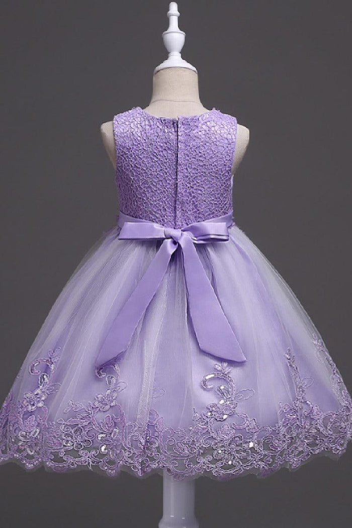 A-Line Round Neck Sleeveless Lace Short Tulle Knee Length Flower Girl Dresses 1029768430343