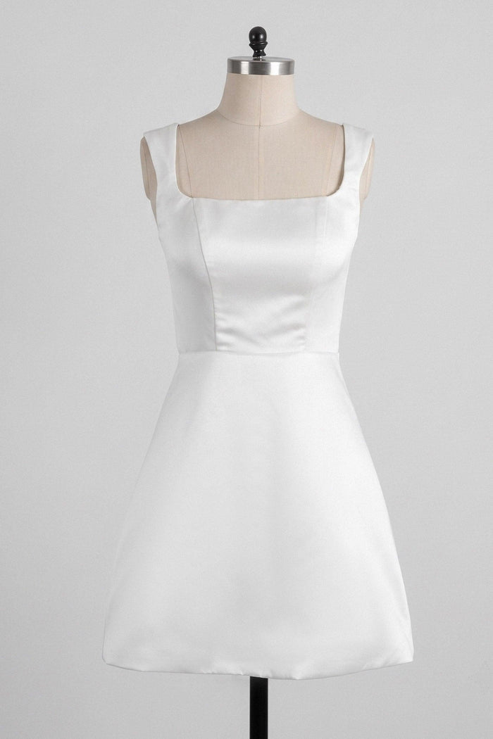 A-Line Short-Mini Satin Little White Dress 100050