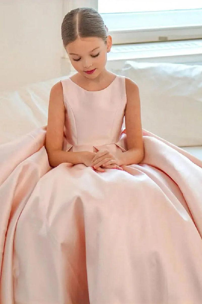 A-Line Sleeveless Sweep-Brush Train Stain Flower Girl Dresses 806139622858