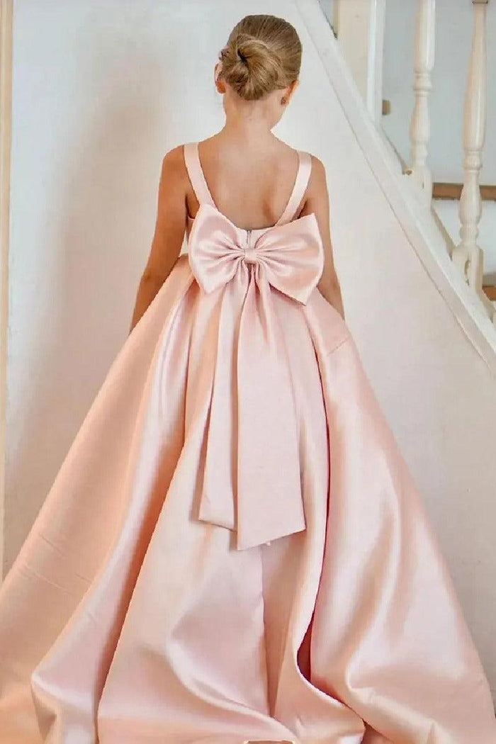 A-Line Sleeveless Sweep-Brush Train Stain Flower Girl Dresses 806139622858