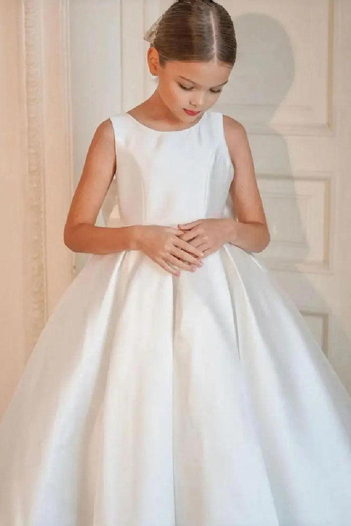 A-Line Sleeveless Sweep-Brush Train Stain Flower Girl Dresses 806139622858