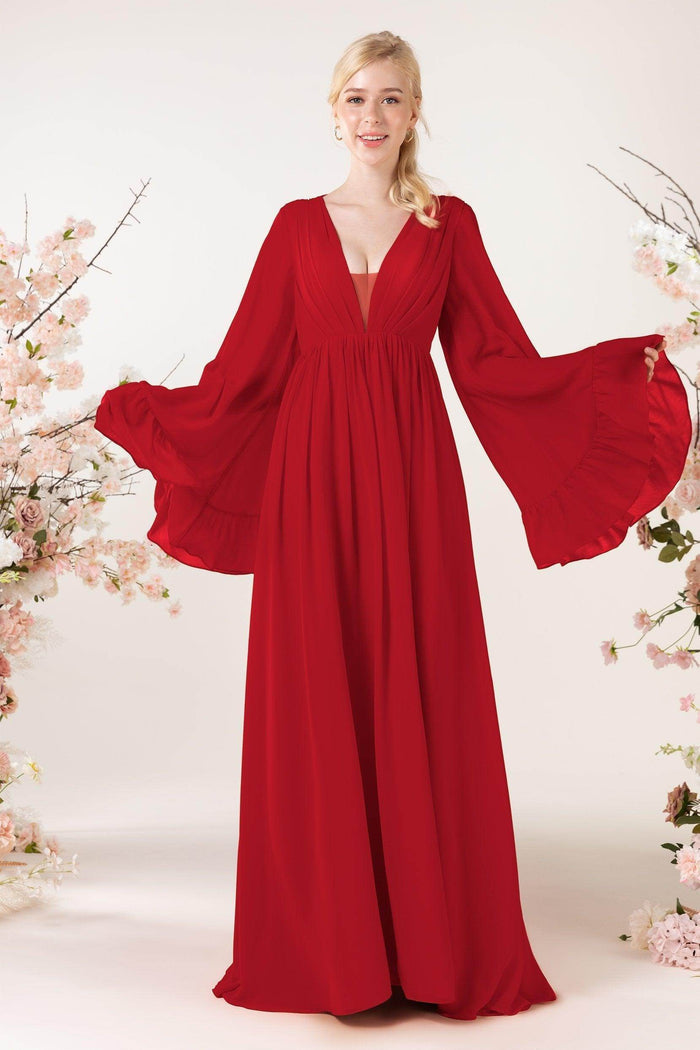 A-Line Sweep-Brush Train Chiffon Bridesmaid Dress CB0465CR - COCOMELODY