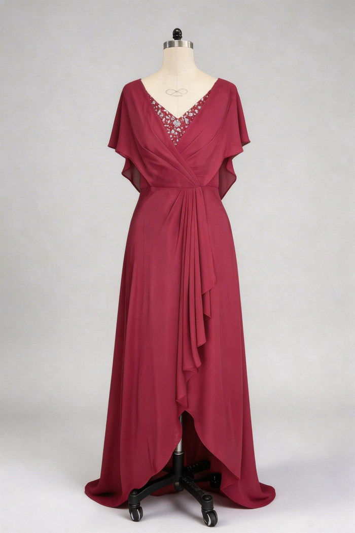 A-Line Sweep-Brush Train Chiffon Mother Dress CM0080