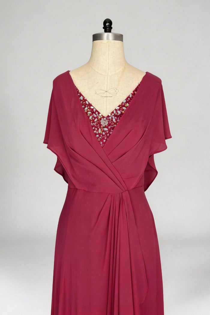 A-Line Sweep-Brush Train Chiffon Mother Dress CM0080