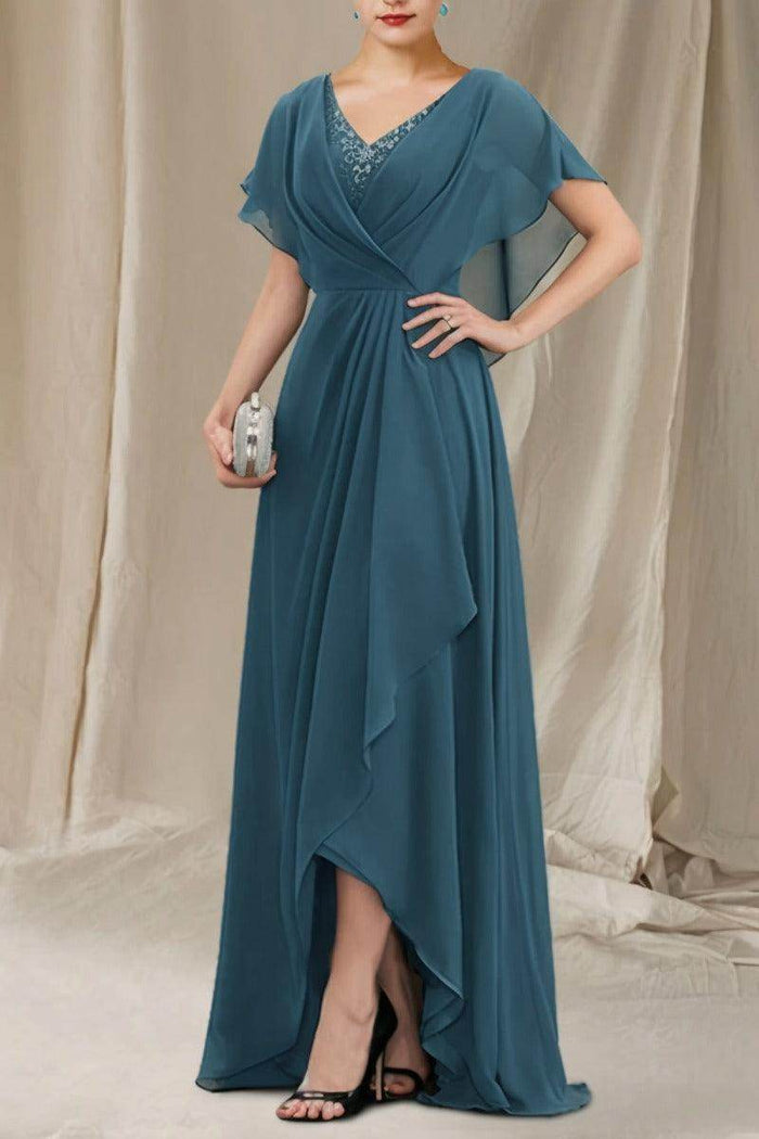 A-Line Sweep-Brush Train Chiffon Mother Dress CM0080 - COCOMELODY