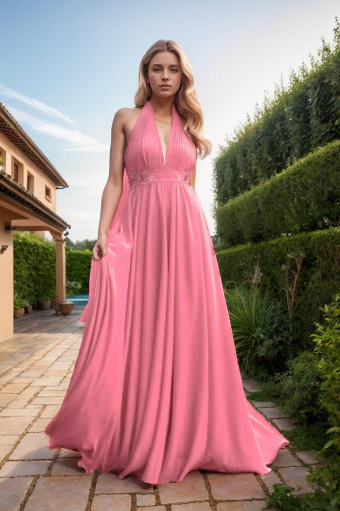 A-Line Sweep-Brush Train Chiffon Prom Dress CS0457 - COCOMELODY