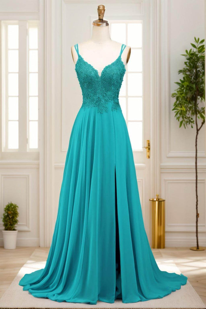 A-Line Sweep-Brush Train Chiffon Prom Dress CS0470 - COCOMELODY