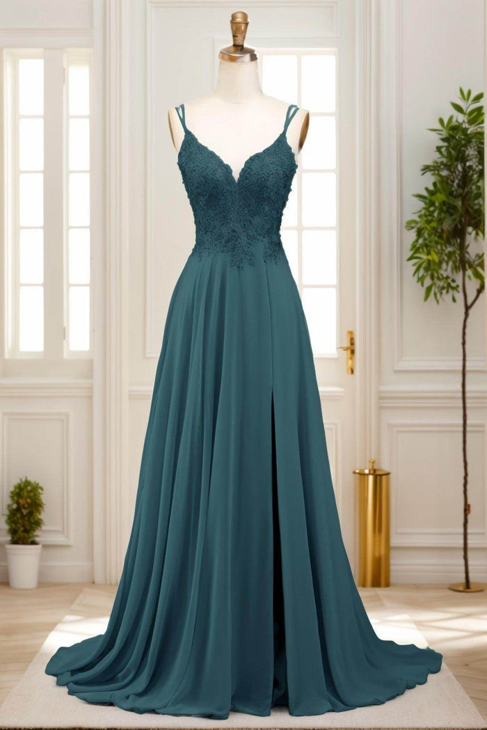A-Line Sweep-Brush Train Chiffon Prom Dress CS0470 - COCOMELODY