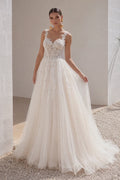 A-Line Sweep-Brush Train Lace Tulle Wedding Dress CW3101