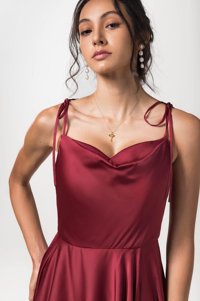 A-Line Sweep-Brush Train Luxe Satin Bridesmaid Dress CB0620CR - COCOMELODY