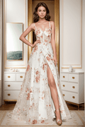 A-Line Sweep-Brush Train Print Prom Dress CS0469 - COCOMELODY