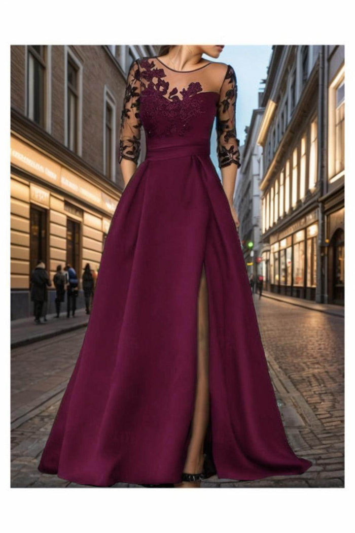 A-Line Sweep-Brush Train Silk-Like Prom Dress CS0456 - COCOMELODY