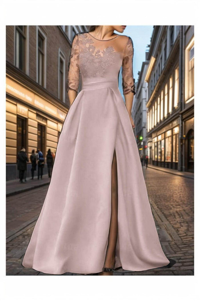 A-Line Sweep-Brush Train Silk-Like Prom Dress CS0456 - COCOMELODY