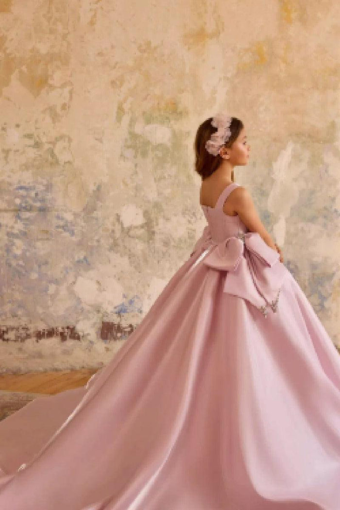 A-Line Sweep-Brush Train Satin Sleeveless Flower Girl Dresses 1024995845033
