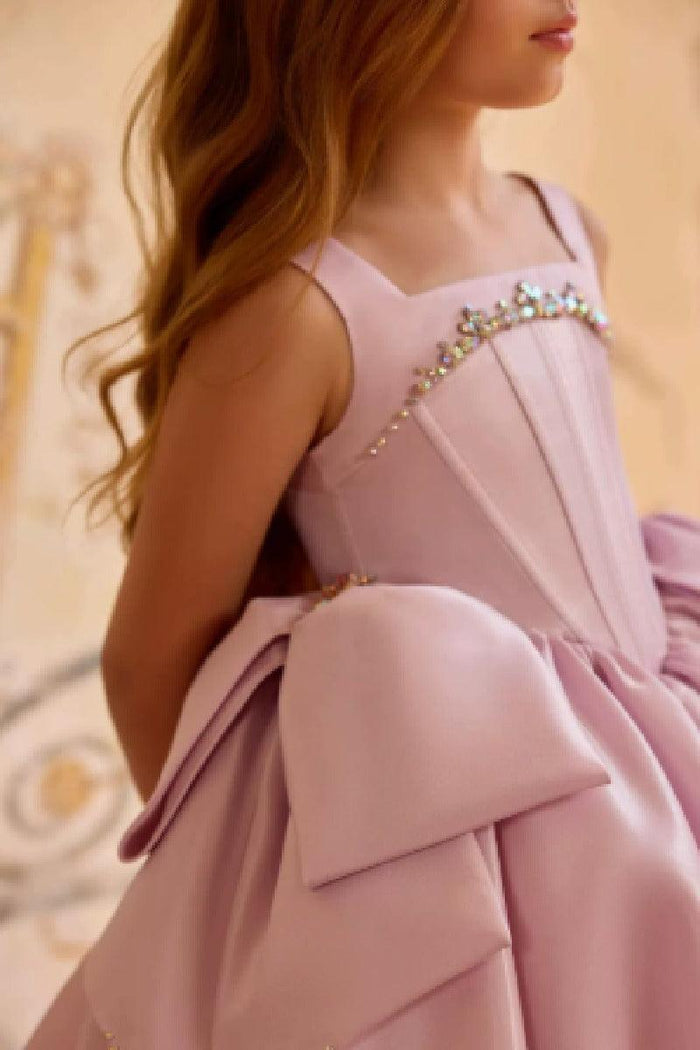 A-Line Sweep-Brush Train Satin Sleeveless Flower Girl Dresses 1024995845033