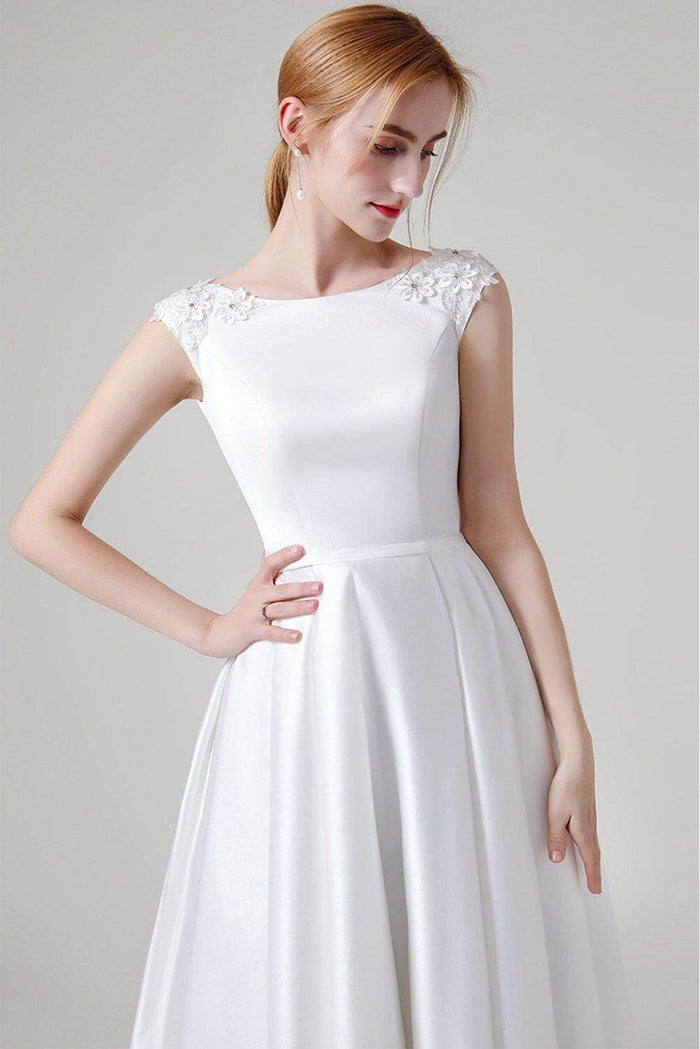A-Line Sweep-Brush Train Satin Wedding Dress CW2959CR - COCOMELODY