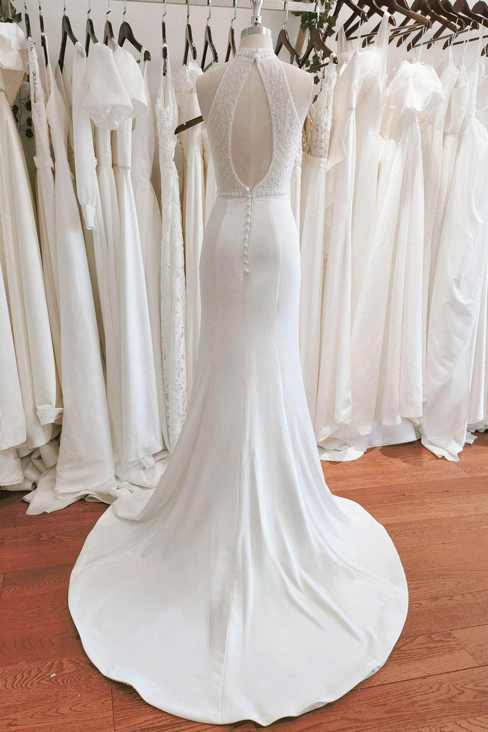 A-Line Sweep-Brush Train Satin Wedding Dress CW3105 - COCOMELODY
