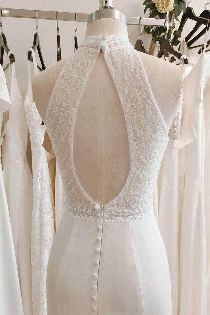 A-Line Sweep-Brush Train Satin Wedding Dress CW3105 - COCOMELODY