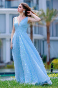 A-Line Sweep-Brush Train Sequined Lace Prom Dress CS0484 - COCOMELODY