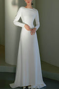 A-Line Sweep-Brush Train Stretch Satin Wedding Dress 681779653285 - COCOMELODY