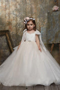 A-Line Sweep-Brush Train Tulle Flower Girl Dresses 689572763986