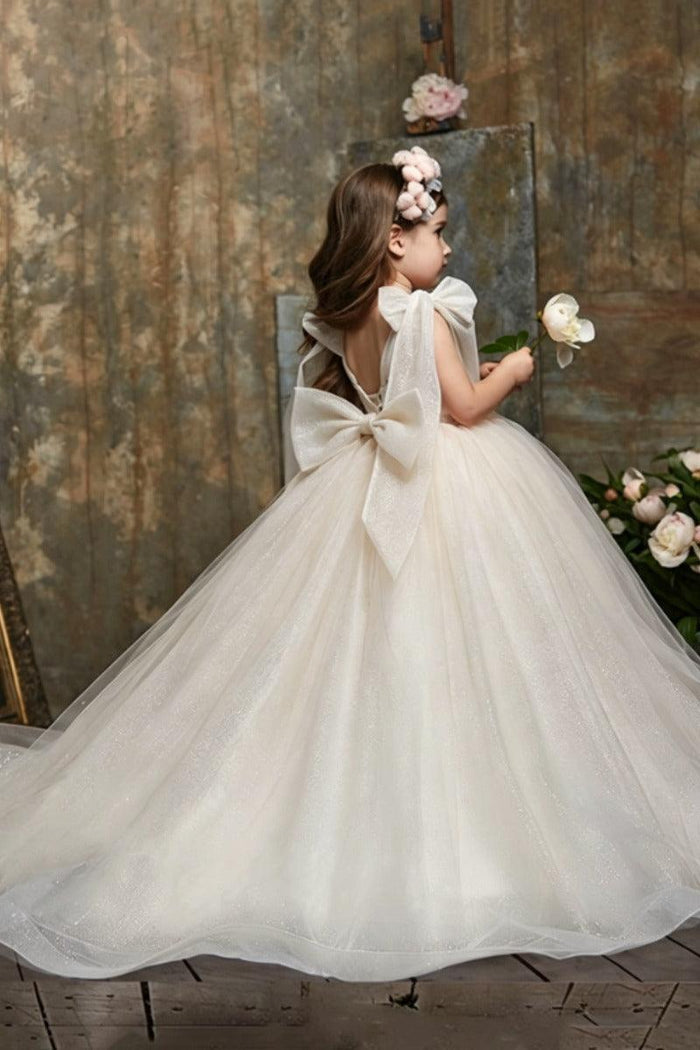 A-Line Sweep-Brush Train Tulle Flower Girl Dresses 689572763986