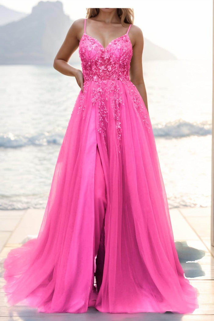 A-line Sweep-Brush Train Tulle Prom Dress CS0402 - COCOMELODY