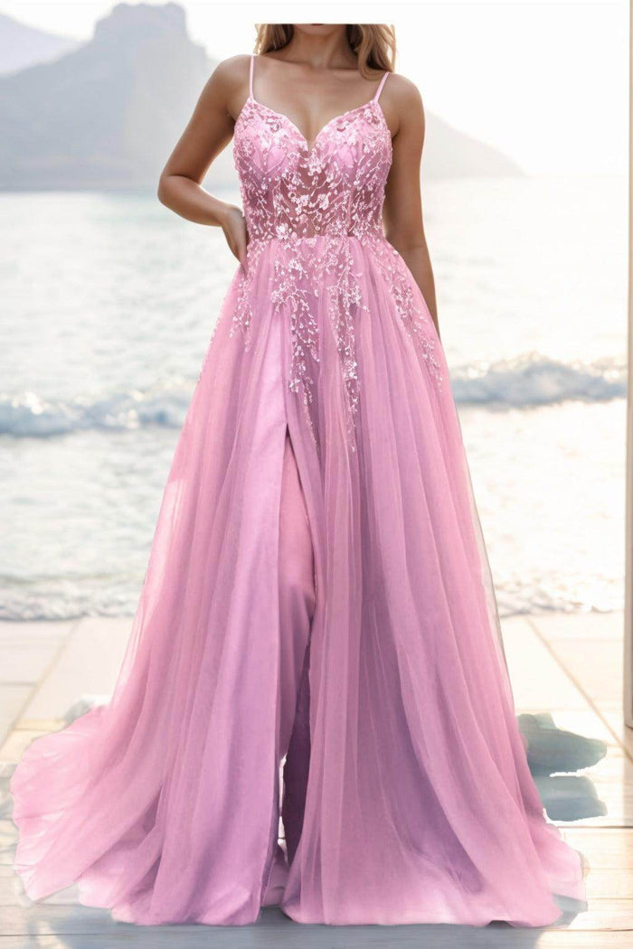 A-line Sweep-Brush Train Tulle Prom Dress CS0402 - COCOMELODY