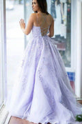 A-Line Sweep-Brush Train Tulle Prom Dress CS0403 - COCOMELODY