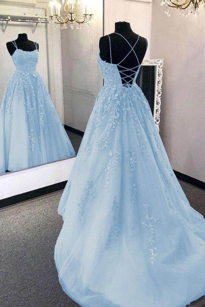A-Line Sweep-Brush Train Tulle Prom Dress CS0403 - COCOMELODY