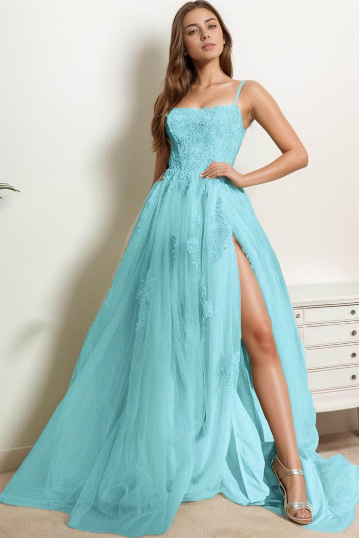 A-Line Sweep-Brush Train Tulle Prom Dress CS0415 - COCOMELODY