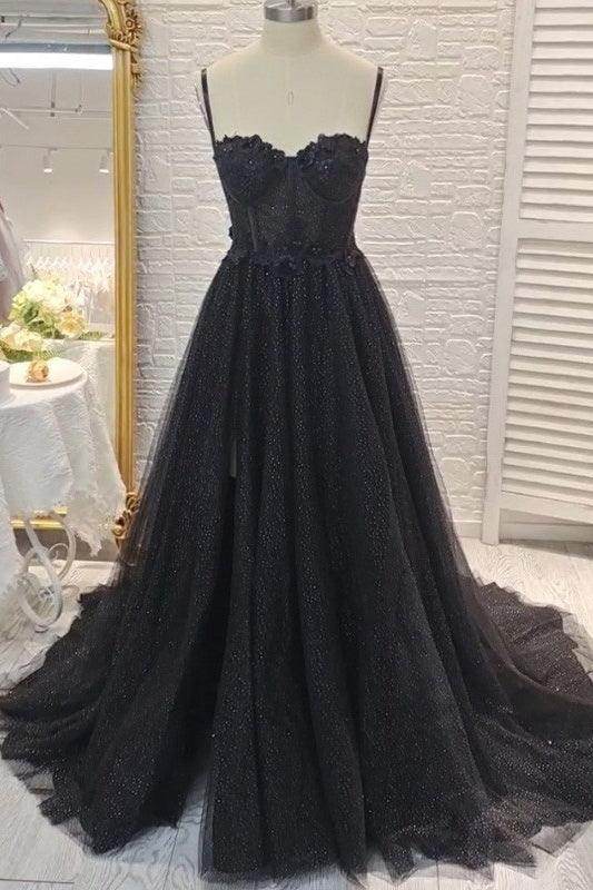 A-Line Sweep-Brush Train Tulle Prom Dress CS0439 - COCOMELODY