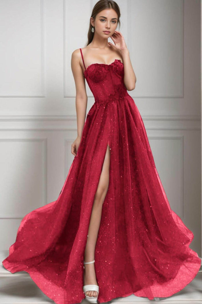 A-Line Sweep-Brush Train Tulle Prom Dress CS0439 - COCOMELODY