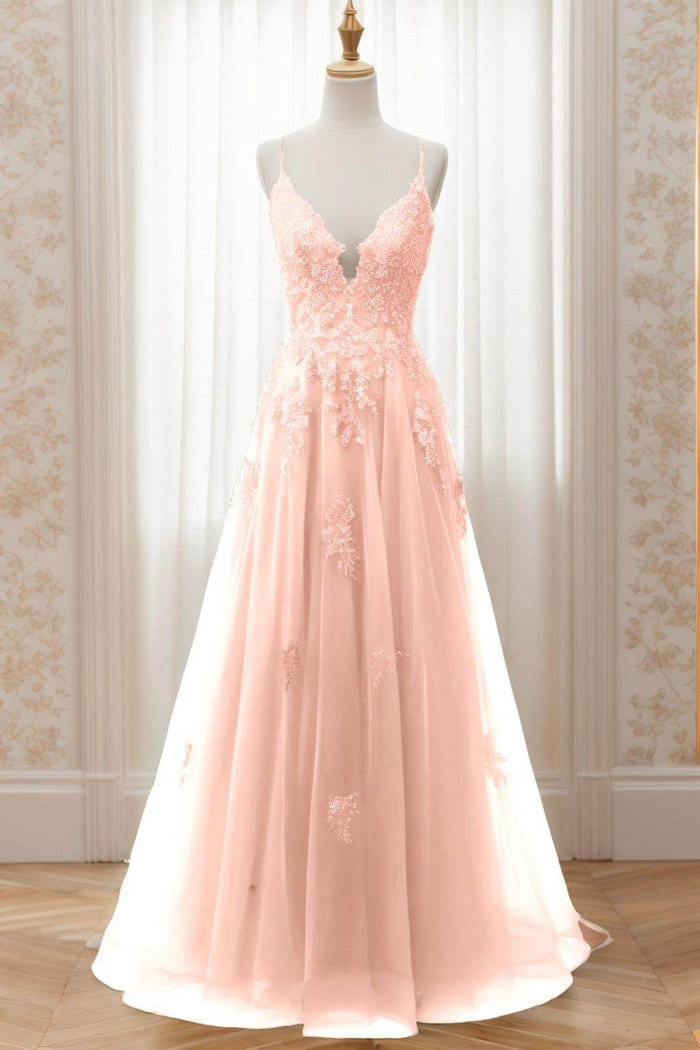 A-Line Sweep-Brush Train Tulle Prom Dress CS0463 - COCOMELODY