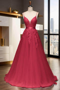 A-Line Sweep-Brush Train Tulle Prom Dress CS0464 - COCOMELODY