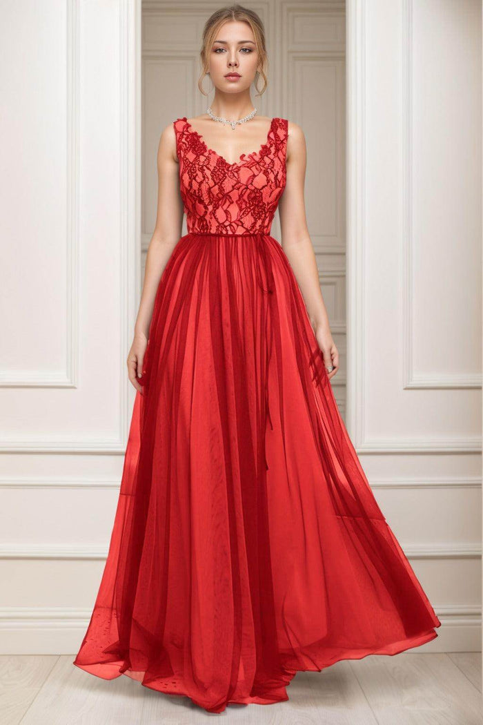 A-Line Sweep-Brush Train Tulle Prom Dress CS0466 - COCOMELODY