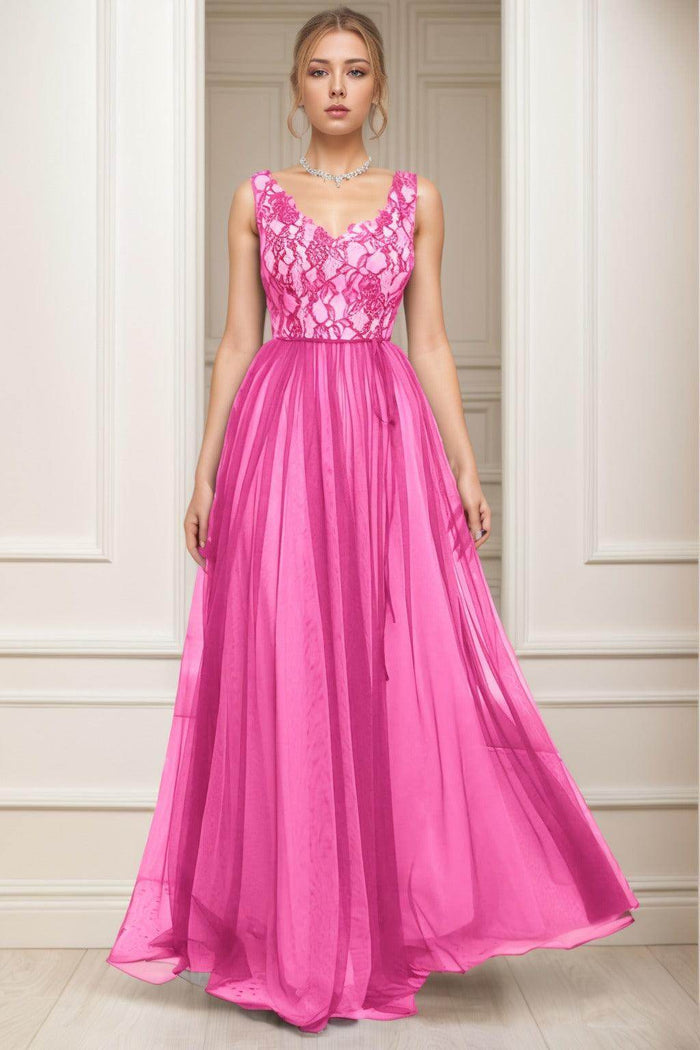A-Line Sweep-Brush Train Tulle Prom Dress CS0466 - COCOMELODY