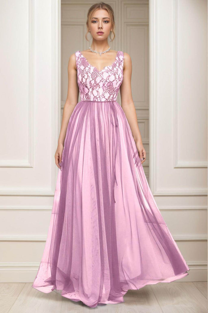 A-Line Sweep-Brush Train Tulle Prom Dress CS0466 - COCOMELODY