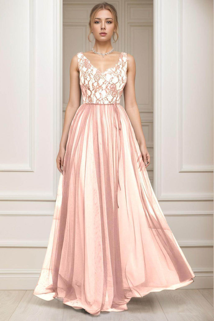 A-Line Sweep-Brush Train Tulle Prom Dress CS0466 - COCOMELODY
