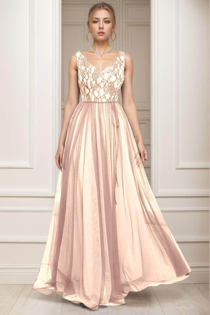 A-Line Sweep-Brush Train Tulle Prom Dress CS0466 - COCOMELODY