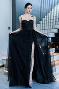 A-Line Sweep-Brush Train Tulle Prom Dress CS0480 - COCOMELODY