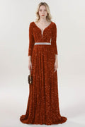 A-Line Sweep-Brush Train Velvet Sequin Bridesmaid Dress CS0636BM - COCOMELODY
