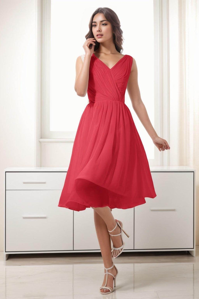 A-Line Tea Length Chiffon Homecoming Dresses CS0528 - COCOMELODY