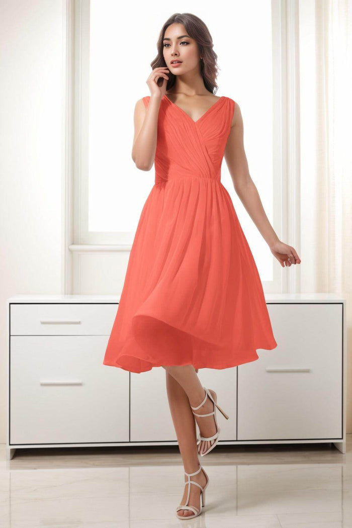 A-Line Tea Length Chiffon Homecoming Dresses CS0528 - COCOMELODY