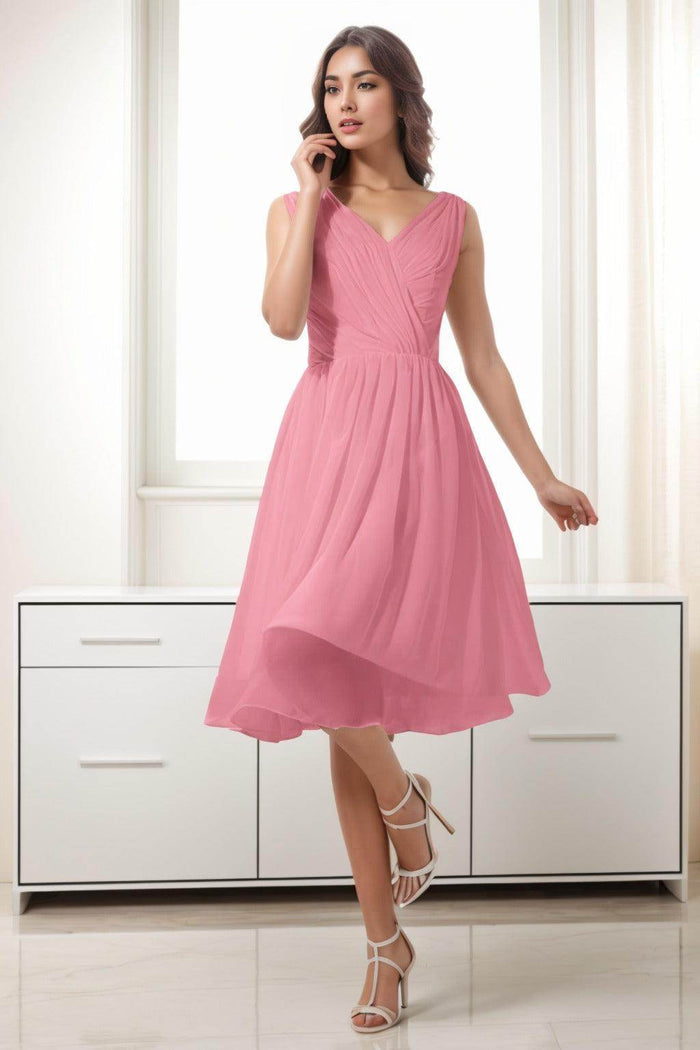 A-Line Tea Length Chiffon Homecoming Dresses CS0528 - COCOMELODY