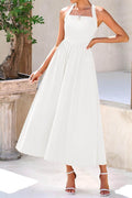 A-Line Tea Length Chiffon Little White Dress 100031 - COCOMELODY