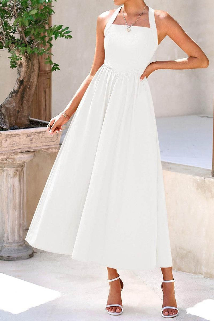 A-Line Tea Length Chiffon Little White Dress 100031 - COCOMELODY