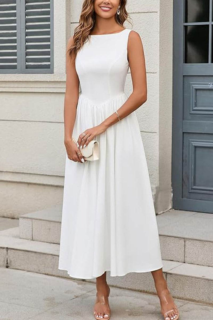 A-Line Tea Length Elastic Cloth Little White Dress 100029 - COCOMELODY
