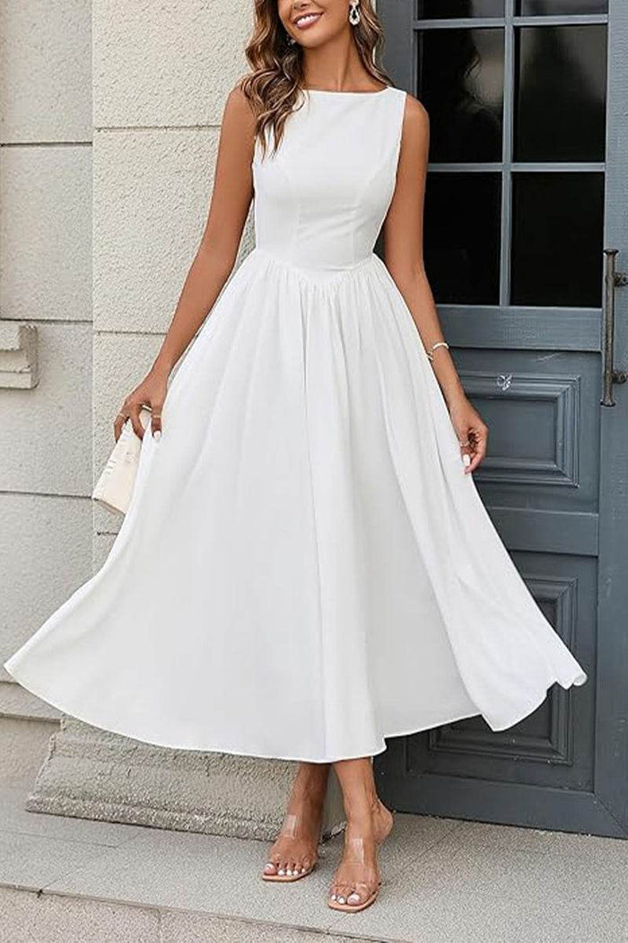 A-Line Tea Length Elastic Cloth Little White Dress 100029 - COCOMELODY