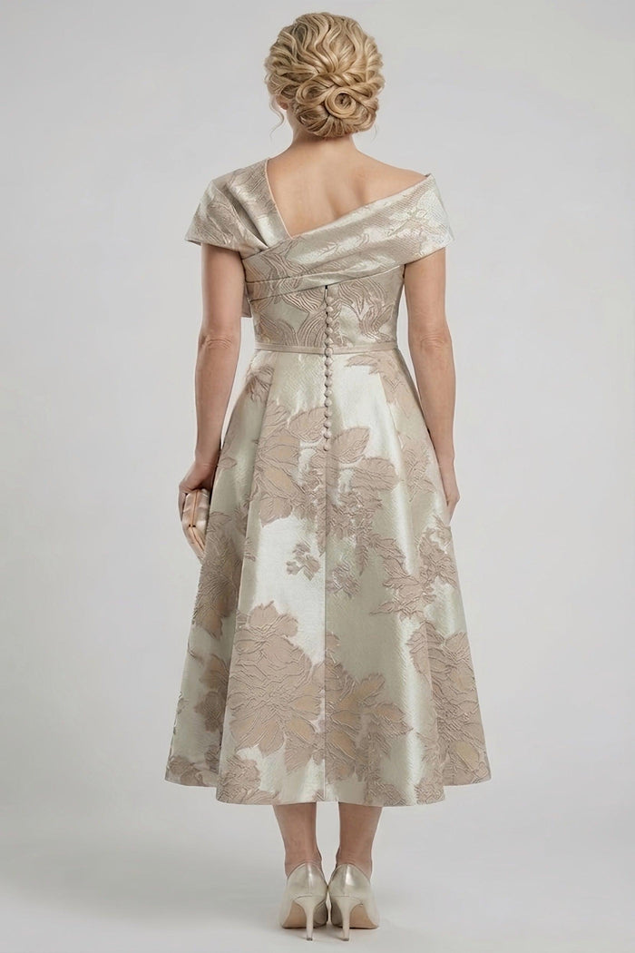 A-Line Tea Length Jacquard Mother of the Bride Dress CM0413CR